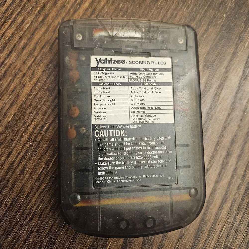 1995 Electronic Handheld Yahtzee Game Clear Smoke MB Milton Bradley 4511 Tested